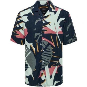 Camisa Only & Sons Onsbertil Reg Visc Linen Navy Casual Manga corta