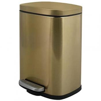 Cubo de Basura Akira Gold 5L Mate Oro - Papelera con Pedal de Acero Inoxidable, Cierre Suave, Descenso Automático, Cubo Interior