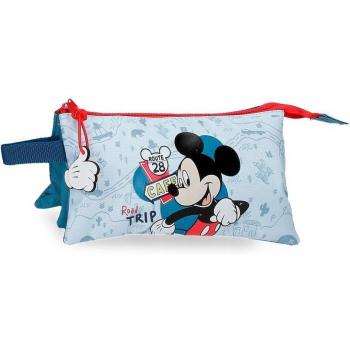 Estuche Escolar Mickey Road Trip Azul con Tres Compartimentos 5x22x12 cm