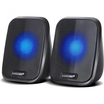 Altavoces de ordenador Audiocore AC835 6W USB minijack negros con iluminación LED