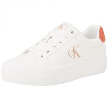 Calvin Klein Women's Leather Sneakers Bold Vulc Flatf Low Bright White / Tuscany EU 39