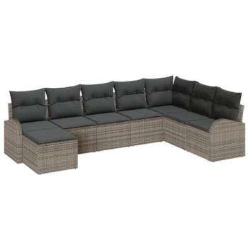 Conjunto de Sofá Modular para Jardín 8 Pcs con Cojines y Almacenamiento en Gris Poliratán