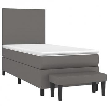Cama box spring con colchón cuero sintético gris 100x200 cm