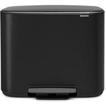 Brabantia Bo Pedal - Cubo de basura, Acero Inoxidable, 2 cubos interiores , Negro, 11 + 23 litros