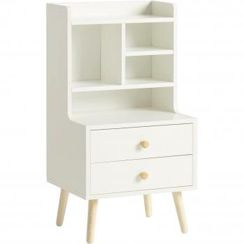 SoBuy FBT100-W Mesa de sofá con 2 cajones y compartimentos abiertos, color blanco, dimensiones L43xP36xH81 cm