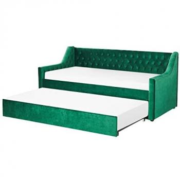 Cama Nido de Terciopelo Verde Esmeralda 90 x 200 cm con Ruedas y Botones Montargis