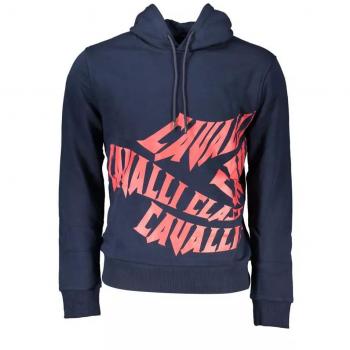 Cavalli Class Blue Hooded Sweatshirt - M, Male, Cotton, Refined Print