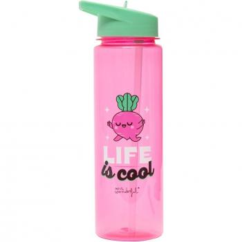 Botella Remolacha Mr Wonderful Life is cool - Botella de plástico, diseño colorido, dimensiones 7x7x23 cm, capacidad para líquidos, tapa a rosca, apta para lavavajillas