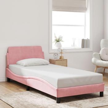 Cama con cabecero de terciopelo rosa 90x190 cm sin colchón