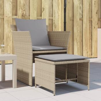 Silla de jardín con reposapiés en Polyrattan Beige