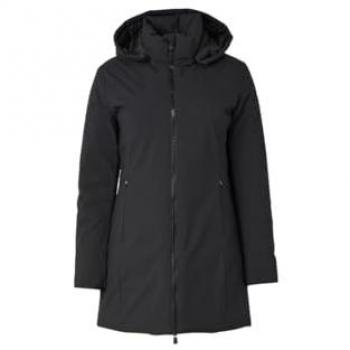 SAVE THE DUCK Women's Black Long Jacket with Removable Hood - Size M