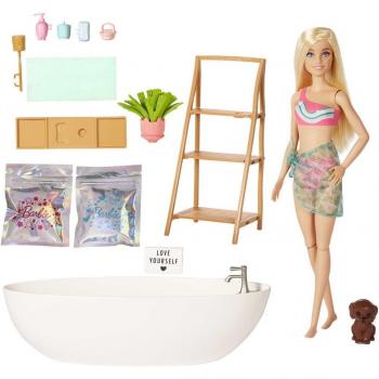 Barbie Bienestar Muñeca Rubia con Bañera, Confeti que Cambia de Color y Accesorios de Baño (Mattel HKT92)
