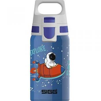 Botella Infantil SIGG Shield One Space 0.5L - Acero Inoxidable, A Prueba de Fugas, Ligera, Sin BPA, Diseño Azul con Astronauta