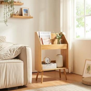Mesa Auxiliar Inderøy de Bambú Natural con 3 Compartimentos 80x50x25 cm