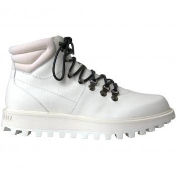 Dolce & Gabbana White Vulcano Trekking Men Ankle Boots Shoes - EU42/US9, Sneakers, male, White, Size: 9 US with Logo Detailing