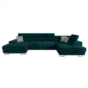 Sofá Rinconero Comfivo 241 con Función de Descanso y Caja de Ropa de Cama, 345x202x71cm, Tapizado en Venus Velvet 2911 y Kenia 796