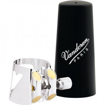 Vandoren Optimum Silver-Plated Alto Clarinet Ligature with Plastic Mouthpiece Cover