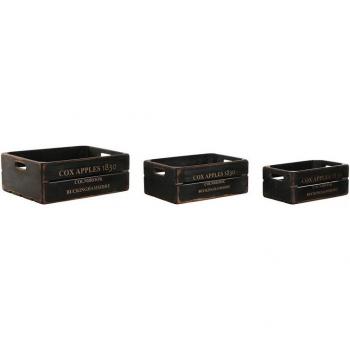 Caja de almacenamiento Home ESPRIT Cox Apples 1830 Negro Madera de abeto 40 x 30 x 15 cm 3 Piezas