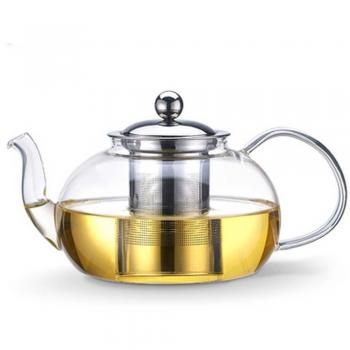 Tosnail 1200 ml tetera de cristal transparente en forma de manzana con infusor de acero inoxidable resistente al calor