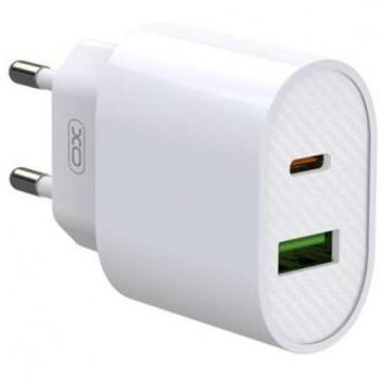 XO L81A Cargador de Corriente Tipo C y USB QC 3.0 20W - Carga Rápida - Salida con Protección Inteligente - Color Blanco