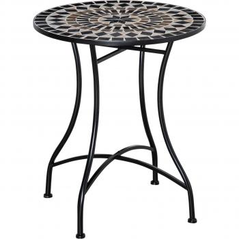 Outsunny Mesa de Jardín Redonda con Superficie de Cerámica y Estructura de Metal, Carga Máxima 50 kg, para Patio y Terraza Exterior, Dimensiones Ø60x71 cm, Color Negro