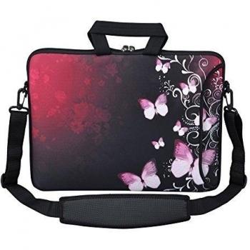 MySleeveDesign - Bolso bandolera de neopreno funda universal para ordenadores portátiles de 15,6 / 17,3 - VARIOS DISEÑOS - Butterfly Pink [17]
