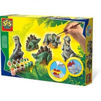 Pasta de modelar SES Creative Set de moldear Dinosaurios - Incluye pasta de modelar en colores surtidos, herramientas para moldear, moldes con forma de dinosaurios y pinturas para decorar las figuras