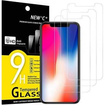 NEW'C 3 Piezas, Protector Pantalla para iPhone 11 Pro y iPhone X y iPhone XS, Antihuellas, Antiarañazos, Sin Burbujas, 9H, Vidrio Templado Ultra Transparente y Resistente