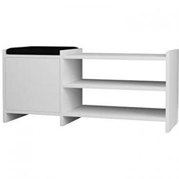 Banco Zapatero Alexandra Blanco y Gris con 2 Estantes y 1 Puerta - 100 x 44 x 35 cm