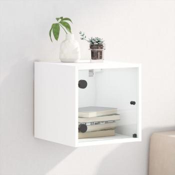 Mesita de noche con puerta de vidrio blanco Anta 35x37x35 cm