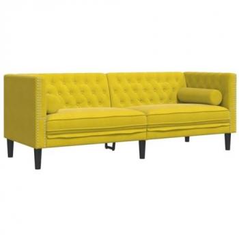 Sofá Chesterfield 3 plazas con cojines terciopelo amarillo