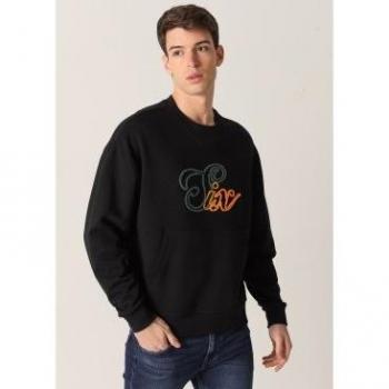 Sudadera chenilla negra para hombre Six Valves con cuello caja