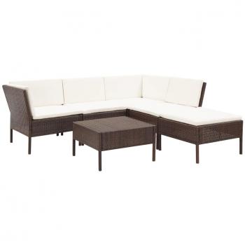 vidaXL 6-Piece Brown Poly Rattan Garden Lounge Set with Cushions