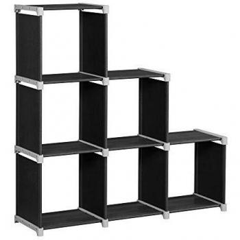 Estantería Modular de 6 Cubos Negra, Organizador de Escalera para Libros y Juguetes, Fácil Montaje, Ideal para Salón, Dormitorio y Estudio