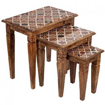 Mesa Auxiliar Hidráulica Marrón Pack de 3 Unidades 54x36x55 cm
