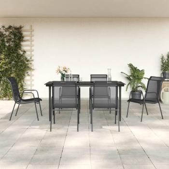 7-Piece Black Steel and Textilene Garden Dining Set