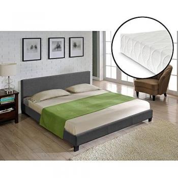 Cama Doble Tapizada en Tela Corium Skagen con Colchón de 140x200cm Gris Oscuro