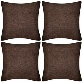 vidaXL 4 Fundas Marrones para Cojines de imitación de Lino Dimensiones 80x80 cm