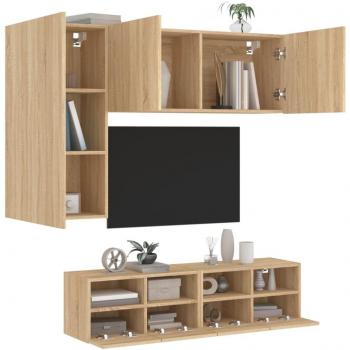 Muebles de TV de pared 4 pzas madera de ingeniería roble Sonoma Marrón