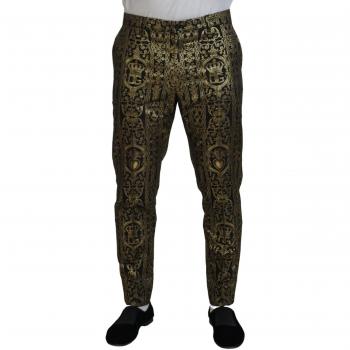Dolce & Gabbana Slim-fit Multicolor Elegant Jacquard Evening Pants - IT44 | XS