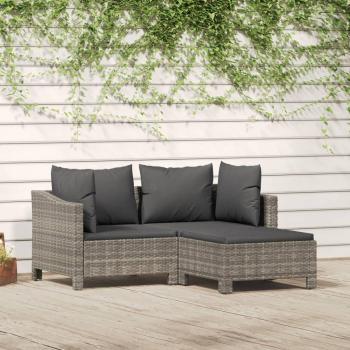 vidaXL 3-Piece Grey Poly Rattan Garden Lounge Set with Cushions