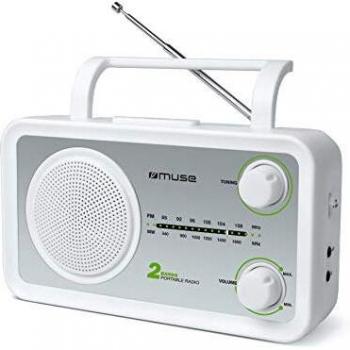 Radio Portátil Analógica Muse M-06 SW con Altavoz Integrado, FM/AM, Blanco y Plata