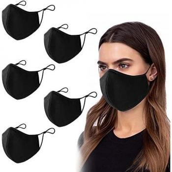 PIPRE Mascarillas Reutilizables de Tela, Pack de 5 Mascarillas de Tela Ajustables con 3 Capas, Lavables Hasta 50 Ciclos | Mascarilla Negra Reutilizable