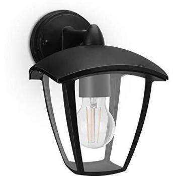 Aigostar - Aplique de exterior con brazo, E27 casquillo gordo, impermeable IP44. Forma de farolillo, uso interior y exterior. Resistente aluminio color negro, altura 23,5cm