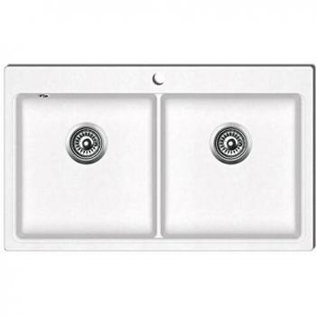 vidaXL Fregadero encastrable de granito blanco crema de dos cubetas lavabos baño