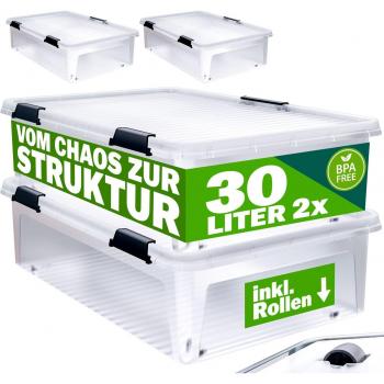 Caja de almacenamiento transparente apilable con tapa y ruedas, 2 piezas, 30L, 60x40x17cm, sin BPA