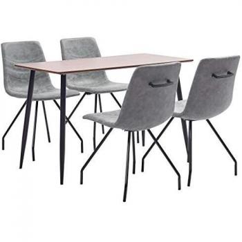 vidaXL Juego de Comedor 5 Piezas Cuero Sintético Mobiliario Hogar Decoración Casa Robusto Duradero Resistente Funcional Práctico Útil Gris Oscuro