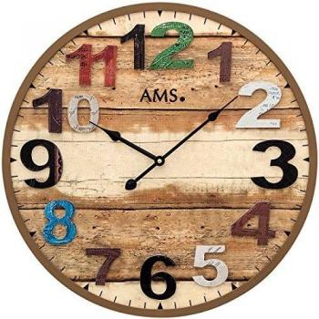 Reloj de Pared AMS W9539, Estilo Madera, Cifras Elevadas, 50 cm, Color Marrón