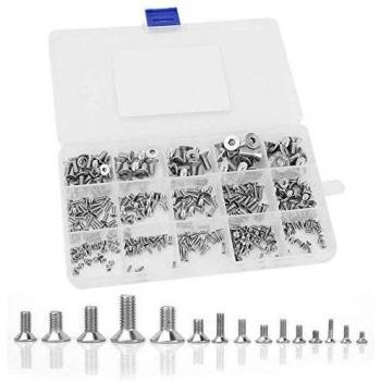Juego de Tornillos de Acero Inoxidable de 320 Piezas Con Cabeza Plana Hexagonal, Juego Surtido de Tornillos M2 M2.5 M3 M4 M5 M6