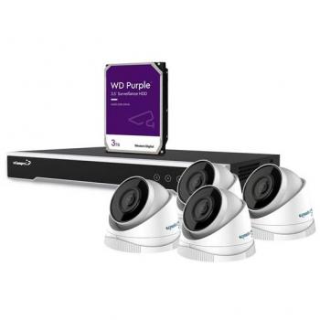 Kit de videovigilancia IP 4MP con grabador de red de 8 canales, 4 cámaras domo IP blancas, disco duro de 3TB y cables